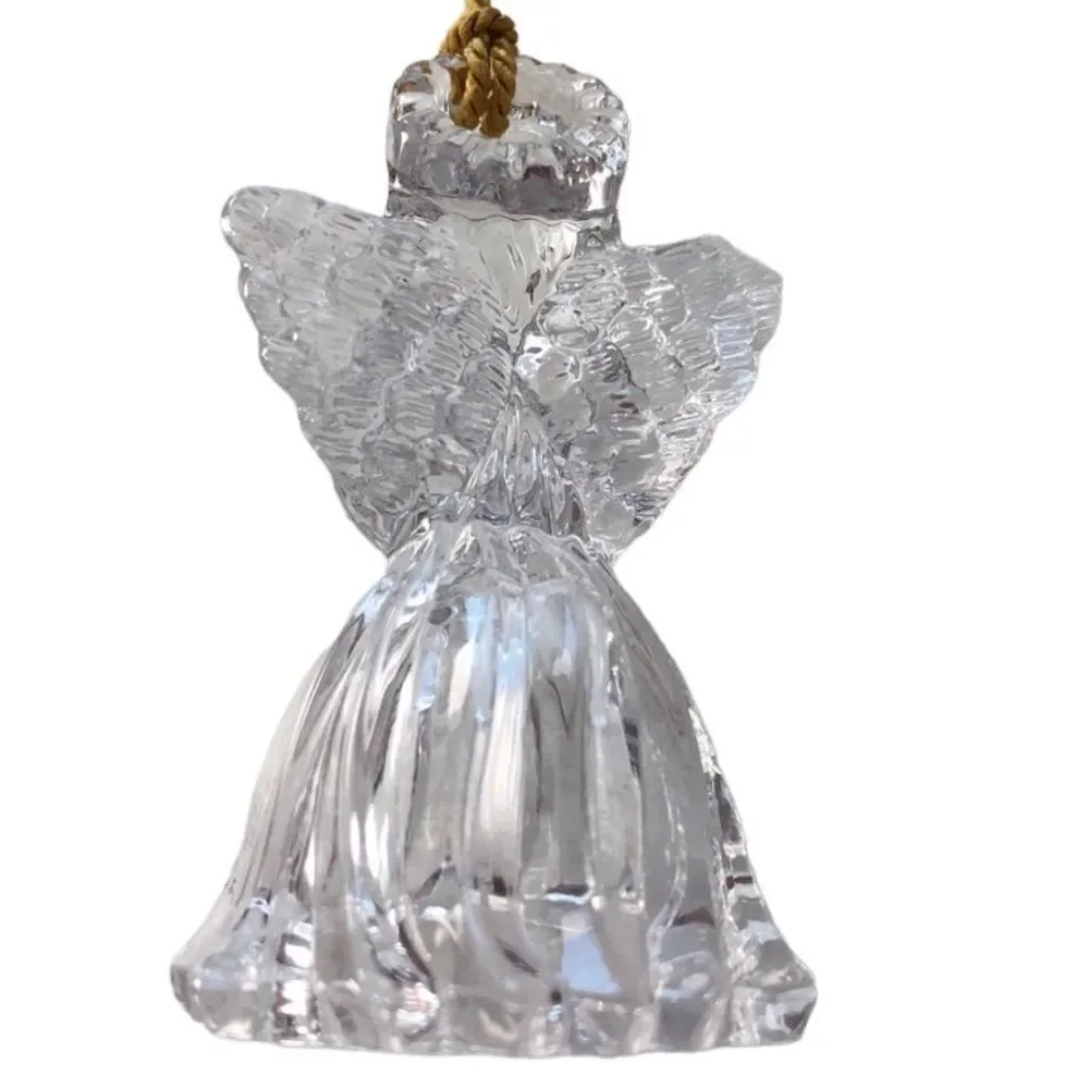 SET 3 VINTAGE GORHAM LEAD CRYSTAL ANGEL ORNAMENTS WITH GOLD TASSELS